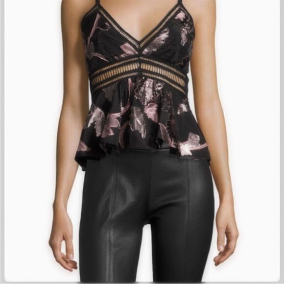 Metallic Floral Fil Coupe Peplum Tank, Black/Camellia - Picture 2 of 14